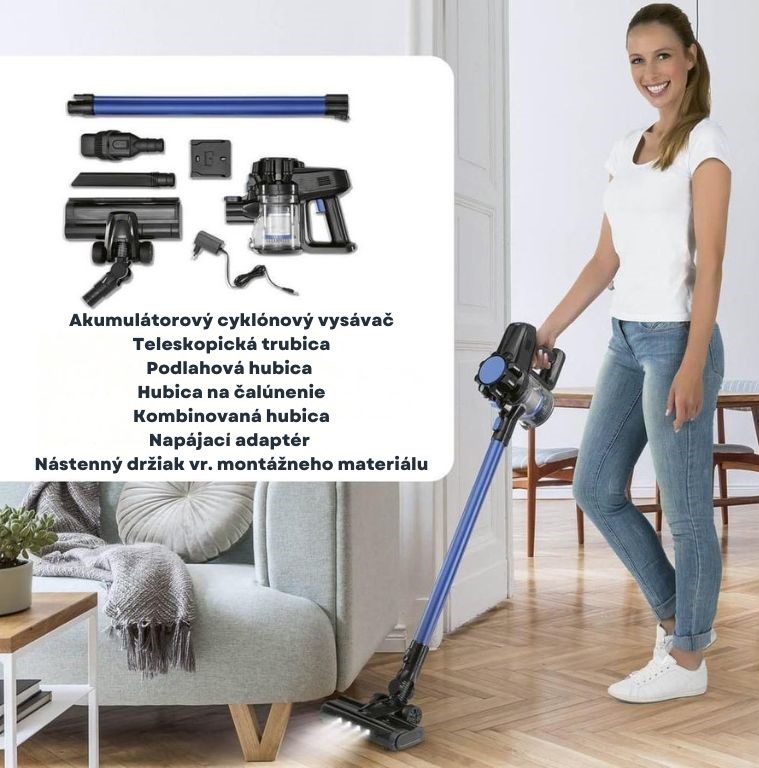 CleanMaxx AKU cyklónový tyčový a ručný vysávač s rotačnou kefou 2v1 ATVSB-19118 čiernomodrý (8)